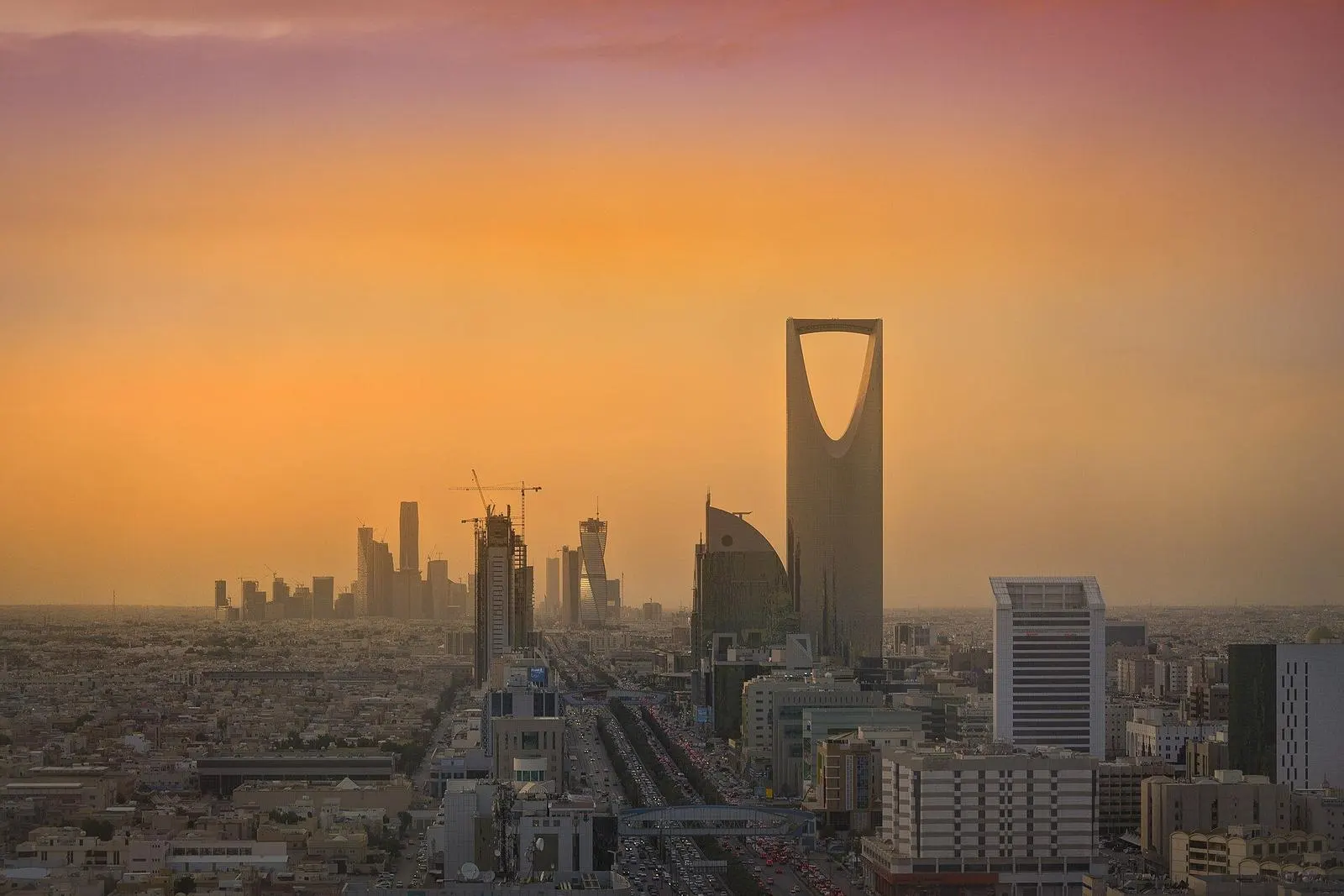 Saudi Arabia Riyadh AlUla – Riyadh Skyline showing the King Abdullah Financial District (KAFD) and the famous Kingdom Tower